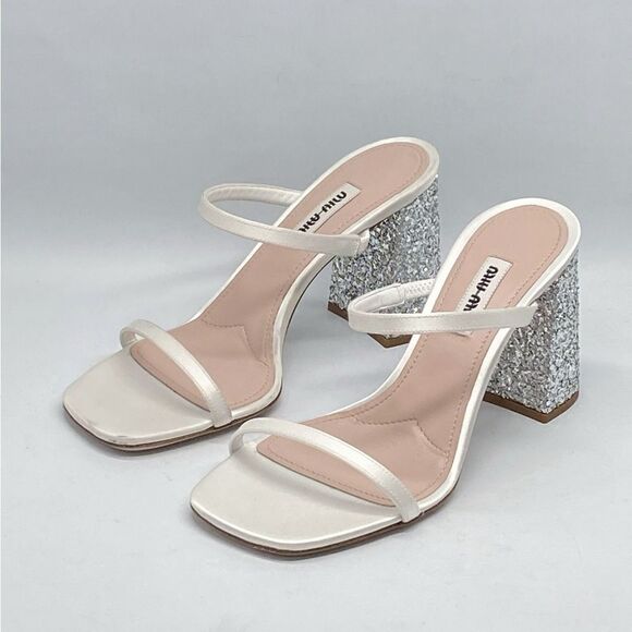 Miu Miu Glitter High Block Heel Sandals size 35 - Picture 7 of 16